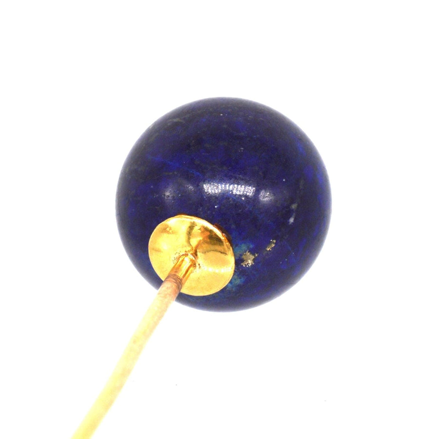 Large Victorian 18ct gold lapis lazuli sphere tie pin with blue hue, perfect for formal occasions.