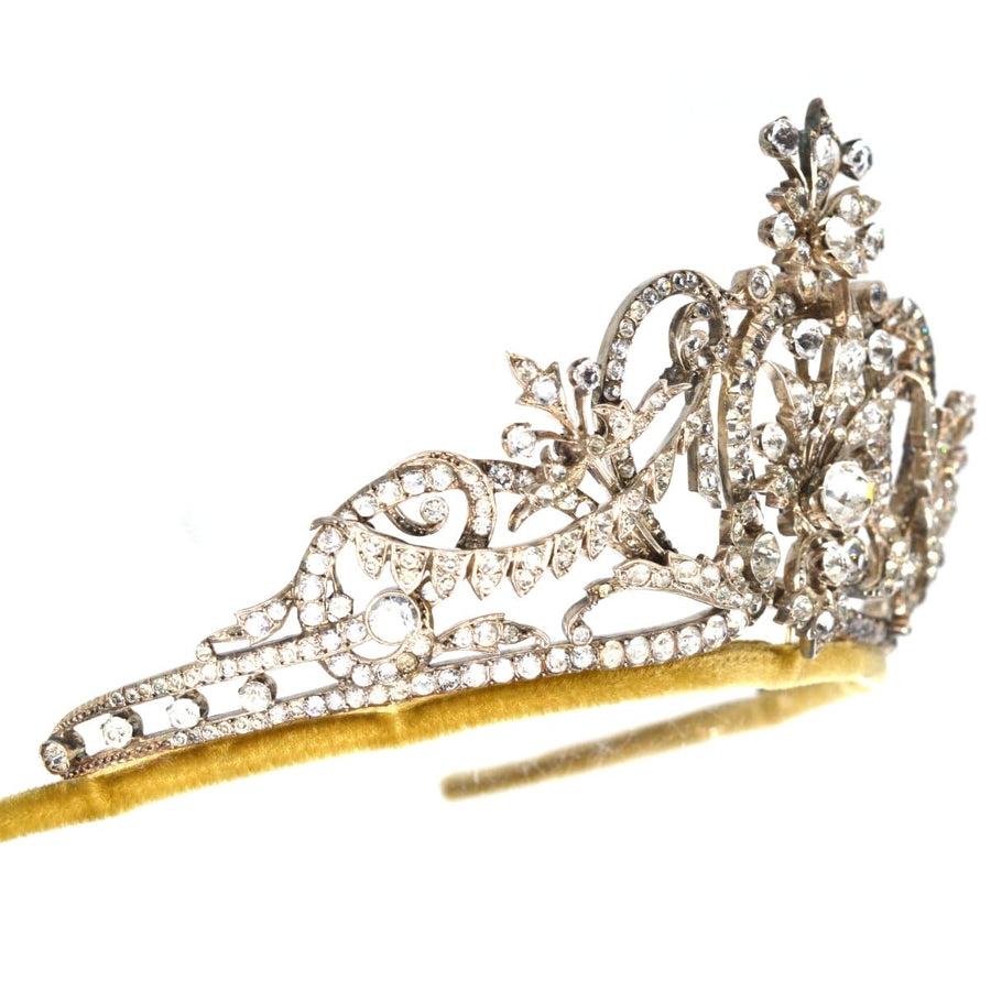 Late Victorian silver paste tiara with intricate design and sparkling stones, perfect for formal occasions.