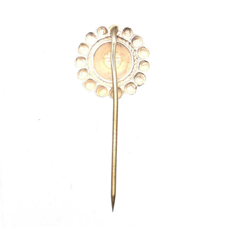 Late Victorian silver tie pin with a decorative circular design, perfect for stylish silk ties.
