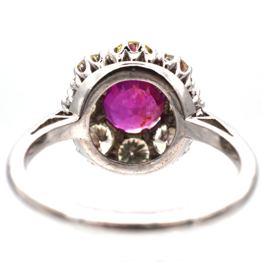 Mid 20th Century Platinum, 1.7 Carat Burma Ruby & Diamond Cluster Ring | Parkin and Gerrish | Antique & Vintage Jewellery