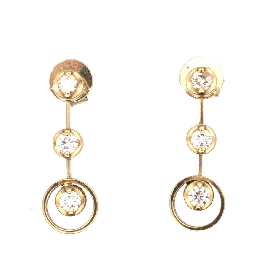 Modern 18ct Gold, Three Stone Diamond Drop Earrings | Parkin and Gerrish | Antique & Vintage Jewellery