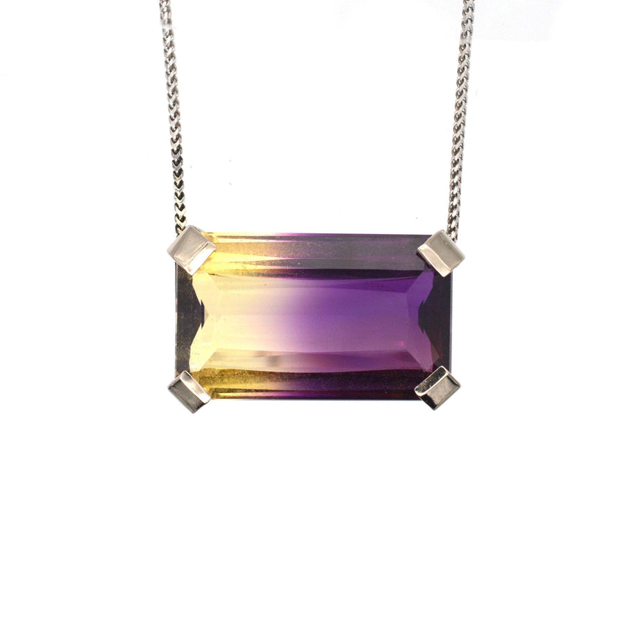 Modern 9ct White Gold, 28 carat Bi-Colour Amethyst-Citrine (Ametrine) Necklace | Parkin and Gerrish | Antique & Vintage Jewellery