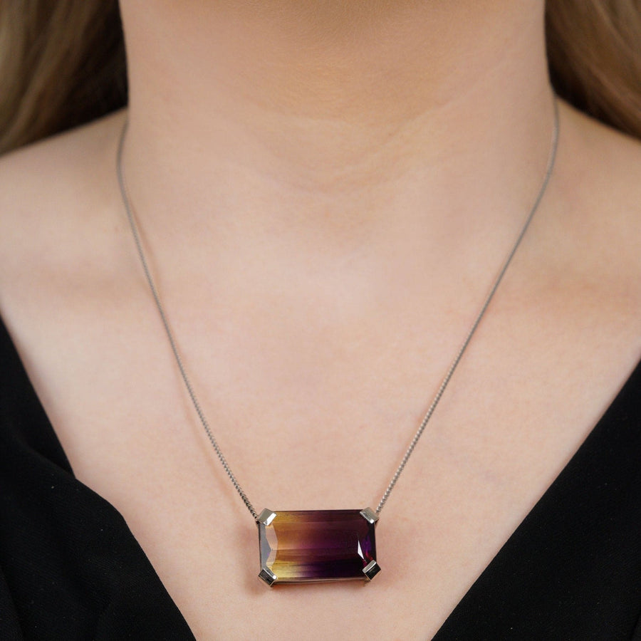 Modern 9ct White Gold, 28 carat Bi-Colour Amethyst-Citrine (Ametrine) Necklace | Parkin and Gerrish | Antique & Vintage Jewellery