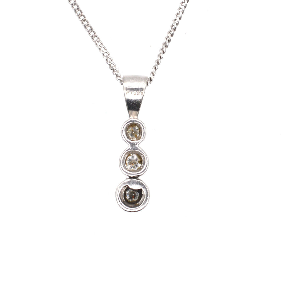 Modern Platinum Drop Pendant With Three Diamonds On Platinum Chain | Parkin and Gerrish | Antique & Vintage Jewellery