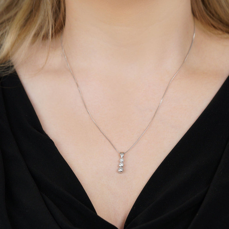 Modern Platinum Drop Pendant With Three Diamonds On Platinum Chain | Parkin and Gerrish | Antique & Vintage Jewellery