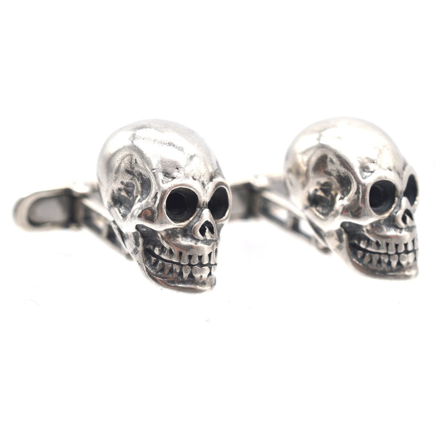 Sterling silver skull cufflinks with oxidised detail, perfect for a rock n roll style.