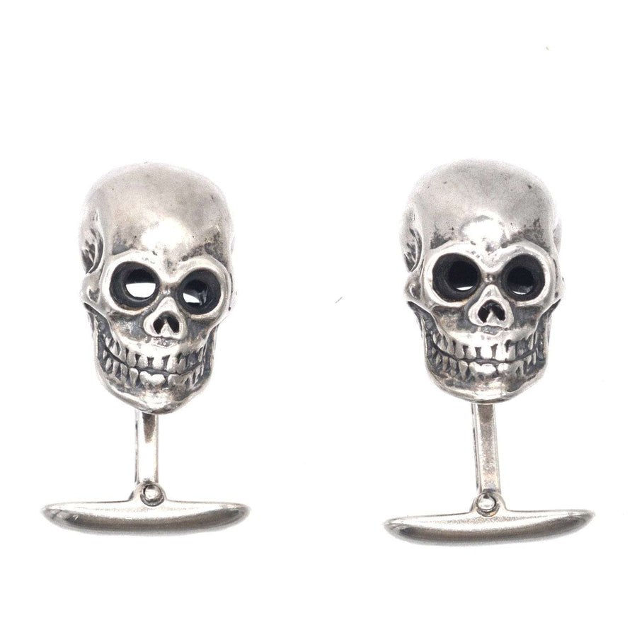 Modern silver skull cufflinks with oxidised detail, perfect for a rock n roll style.