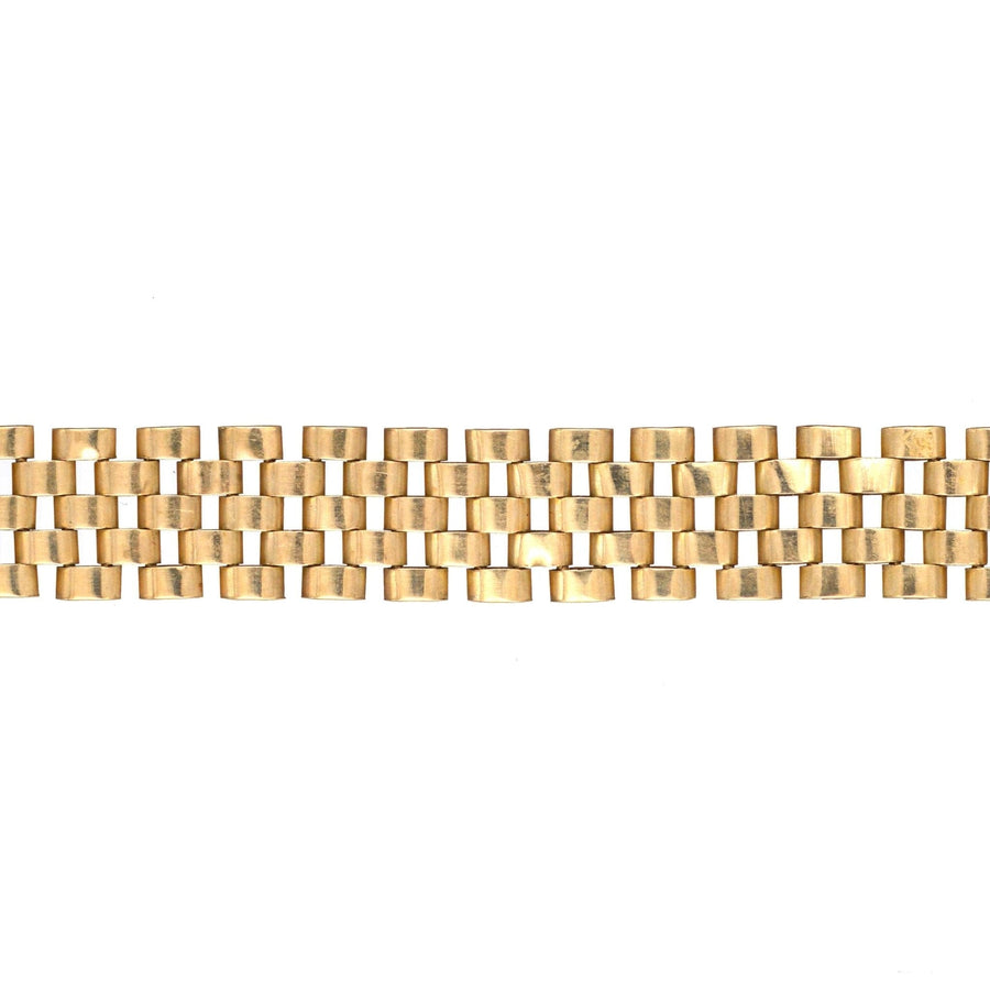 Retro 1940s 9ct gold tank bracelet showcasing a vintage design inspired by Cartier's iconic styles.