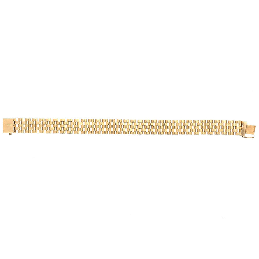 Retro 1940s 9ct gold tank bracelet featuring a timeless design inspired by Cartier's iconic tank styles.