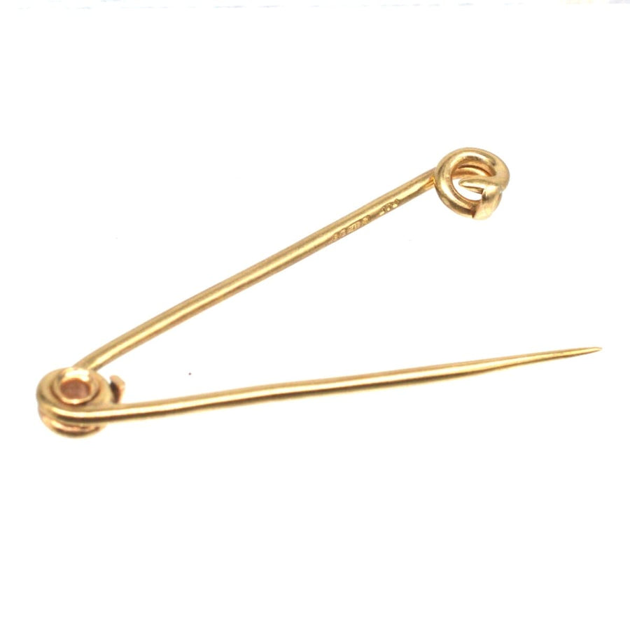 Safety pin brooch 0 9ct gold - hallmarked 1981 London - C & F for Copp and Farr | Parkin and Gerrish | Antique & Vintage Jewellery