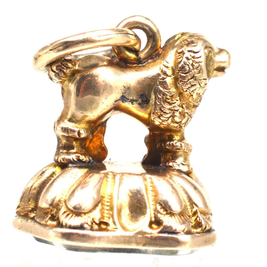 Elegant small Georgian gold poodle pendant with rock crystal seal, a unique antique treasure.