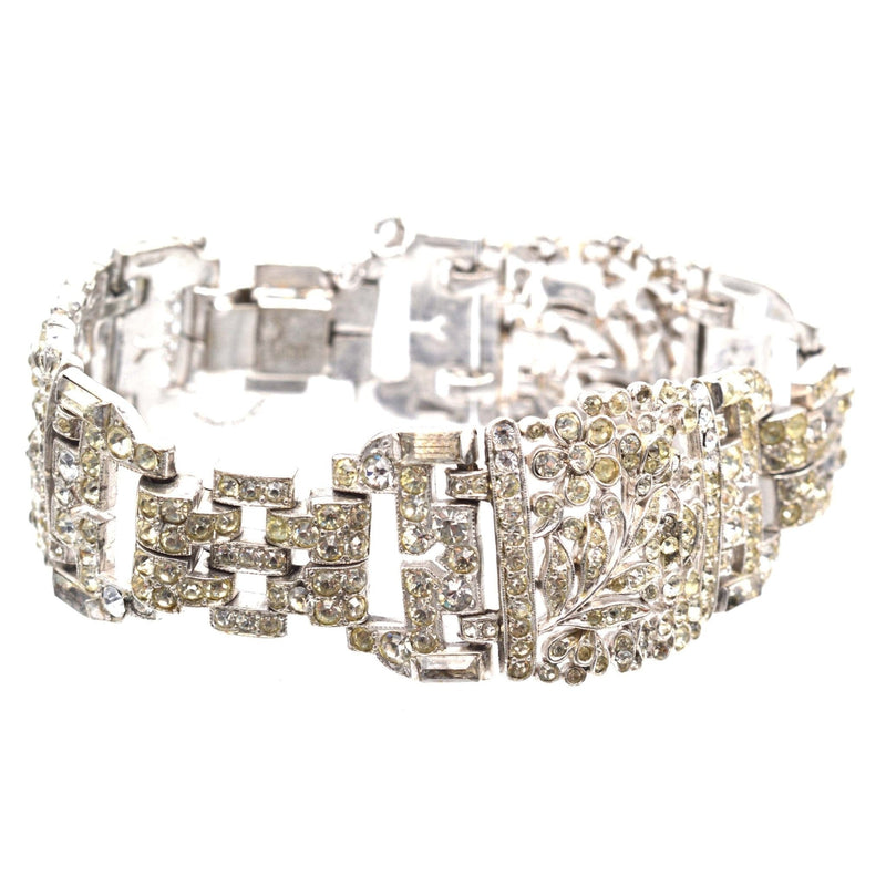 Trifari 1940s Silver-tone (Trifarium) White Paste Wide Bracelet