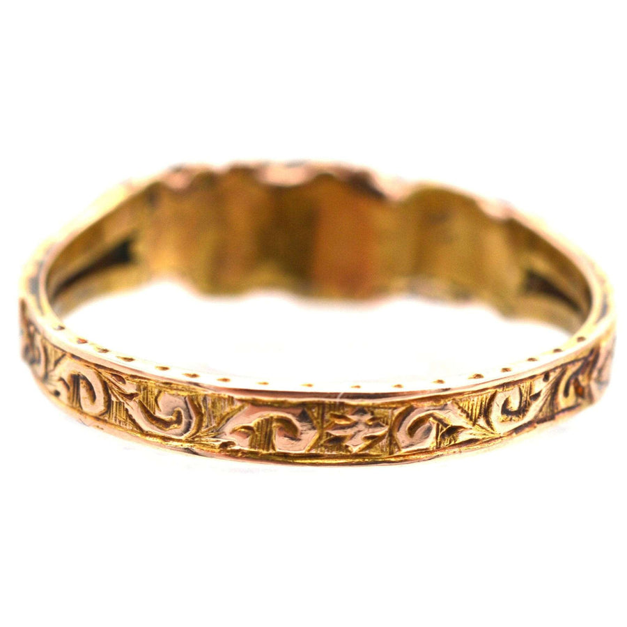 Victorian 15ct gold acrostic ring with intricate floral engravings, spelling 'Dearest' with vibrant gemstones.