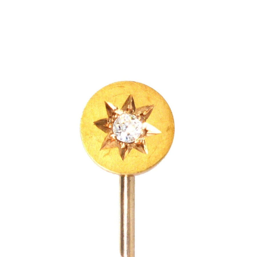 Victorian 15ct gold tie pin featuring an old mine cut diamond in a star setting, perfect for stylish formal wear.