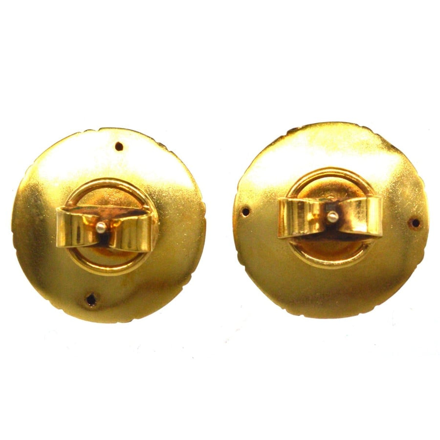 Victorian 15ct gold round Etruscan style earrings with applied rope and wire work, made 1860-1880.