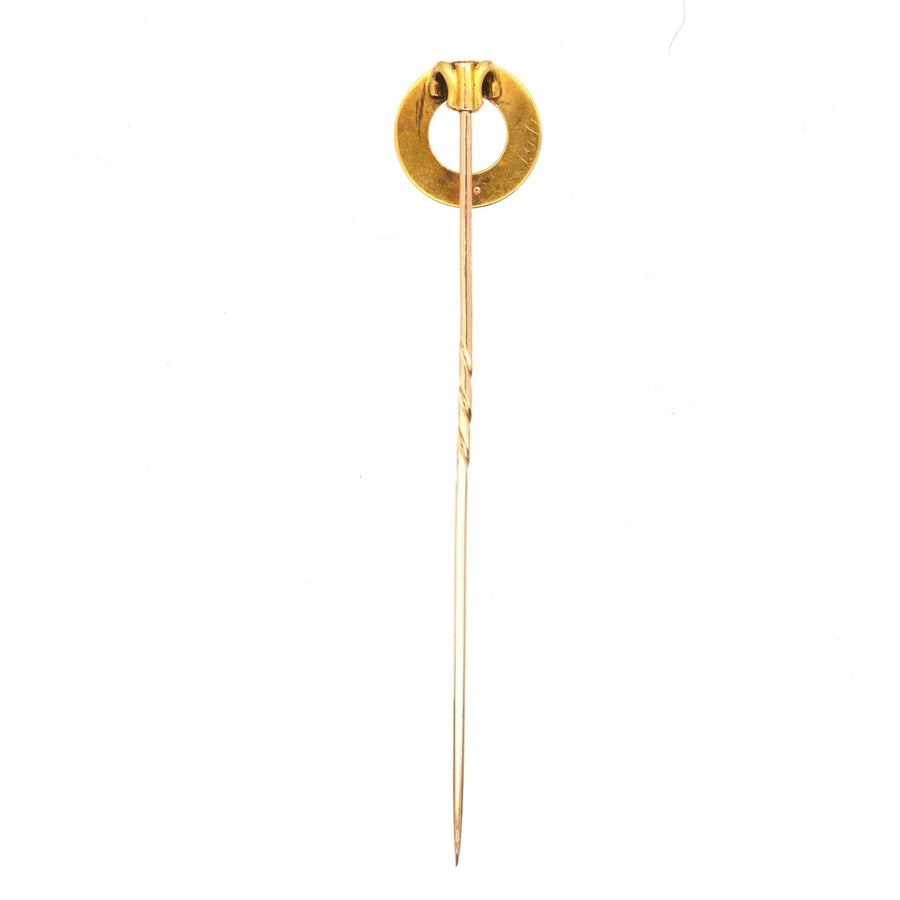 Victorian 18ct Gold, Coral & Natural Split Pearl Round Racing Finishing Post Tie Pin | Parkin and Gerrish | Antique & Vintage Jewellery