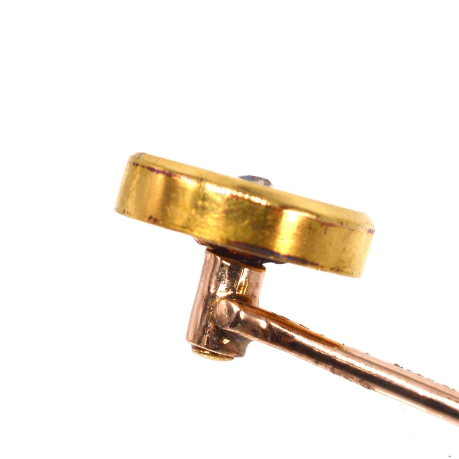 Victorian 18ct gold round circle tie pin showcasing a sparkling diamond, perfect for the modern gentleman.