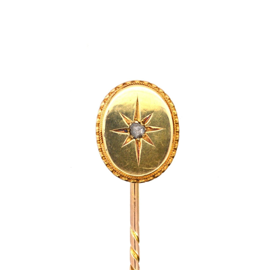Victorian 18ct gold star tie pin featuring a rose cut diamond, stylish accessory for ties.