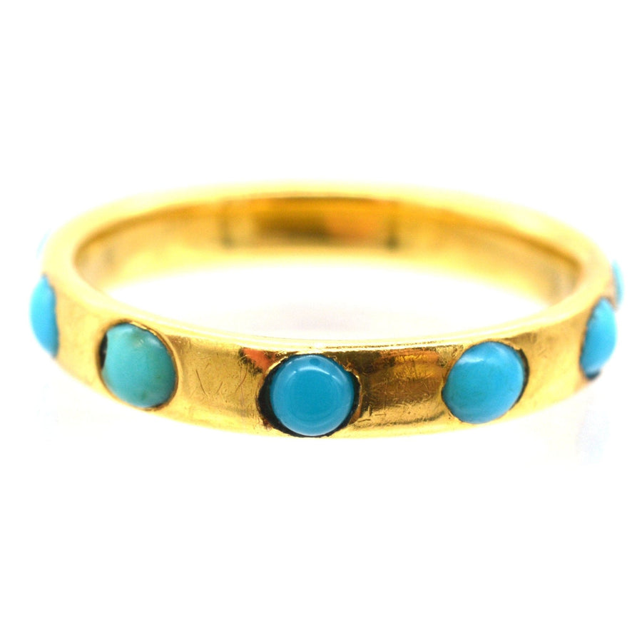 Victorian 18ct gold eternity ring with turquoise stones, perfect for stacking or gifting for December birthdays.
