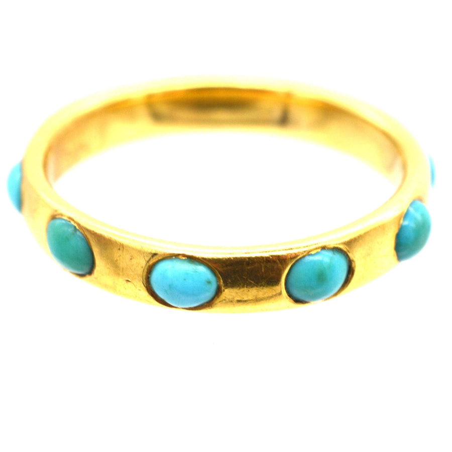 Victorian 18ct gold eternity ring with turquoise stones, perfect for stacking or as a unique gift.