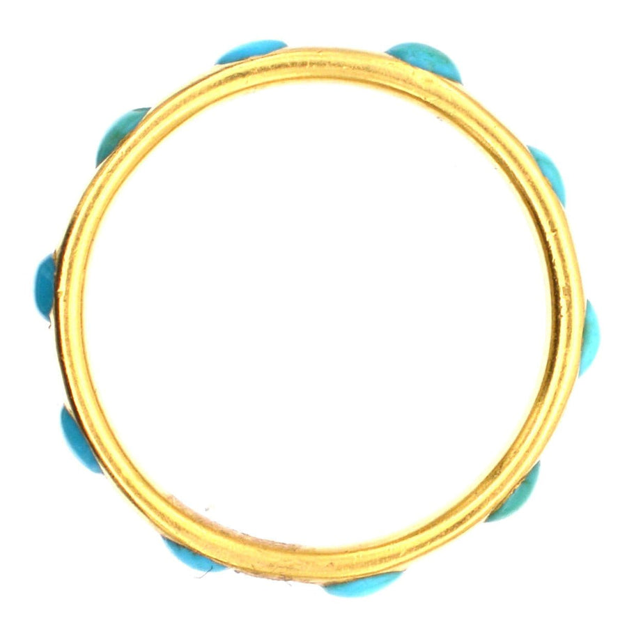 Victorian 18ct gold eternity ring featuring turquoise stones, ideal for stacking or wearing alone.