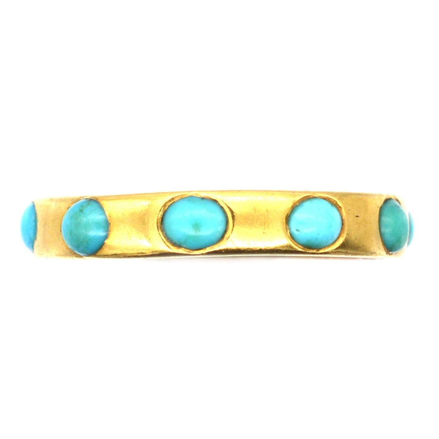 Victorian 18ct gold eternity ring featuring turquoise stones, perfect for stacking or gifting.