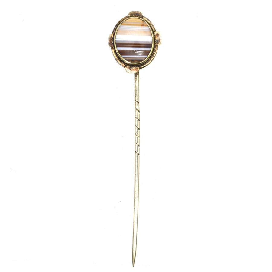 Victorian 9ct gold banded agate tie pin featuring intricate design, ideal for elevating formal attire.