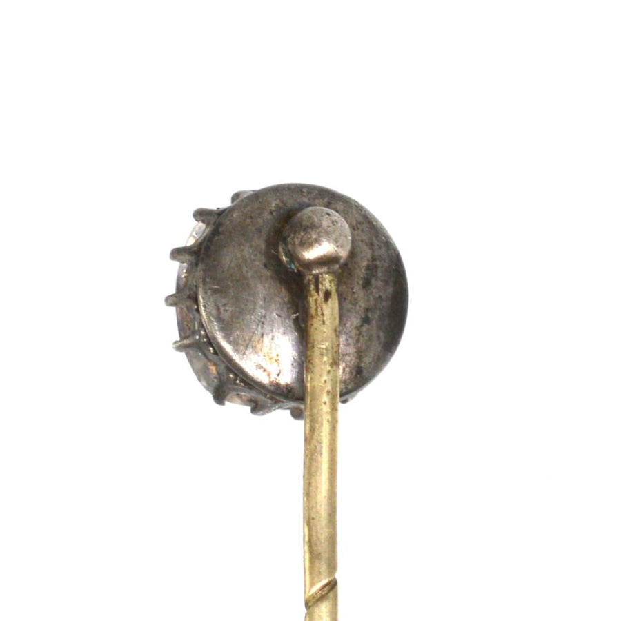 Victorian Silver Old Mine Cut Paste Tie Pin showcasing an antique design with a 3-carat diamond alternative.