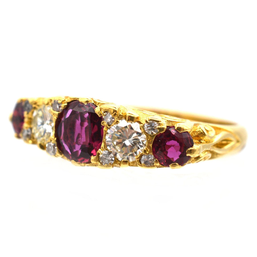 Victorian-Style 1970s 18ct Gold, Ruby Doublet & Diamond, Half Carved Hoop Ring | Parkin and Gerrish | Antique & Vintage Jewellery