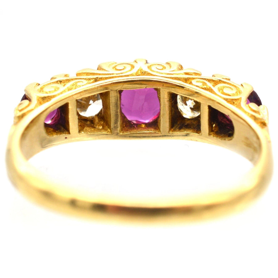 Victorian-Style 1970s 18ct Gold, Ruby Doublet & Diamond, Half Carved Hoop Ring | Parkin and Gerrish | Antique & Vintage Jewellery