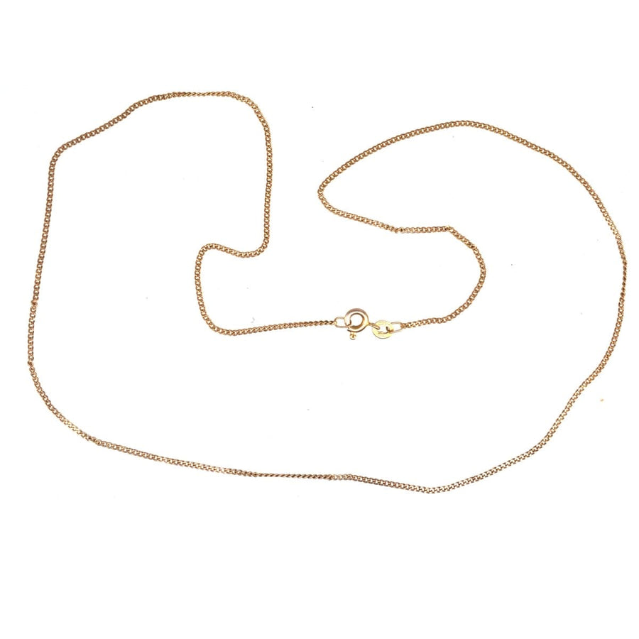Vintage 9ct gold flat curb chain by Cropp & Farr, 52cm long, showcasing exquisite craftsmanship from 1975.