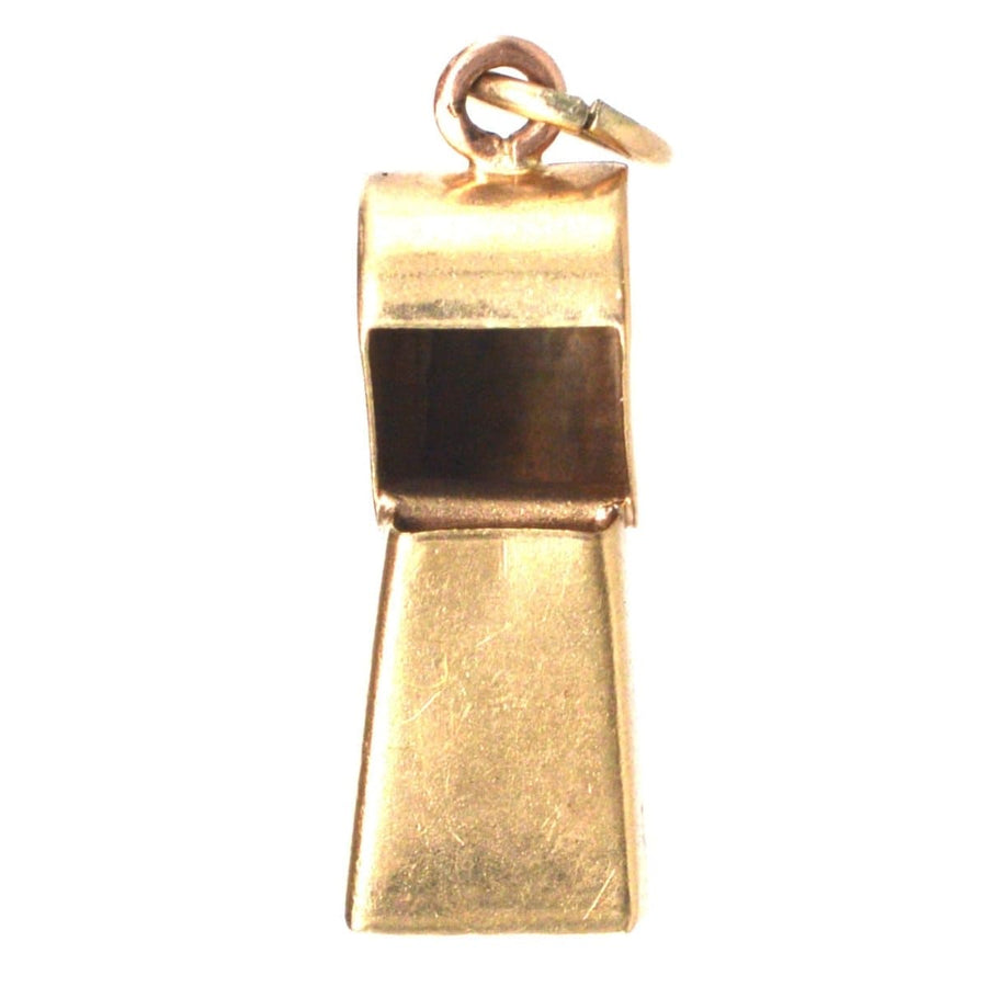 Vintage 9ct gold whistle charm pendant, fully hallmarked, made in 1973, perfect for adding fun to any look.