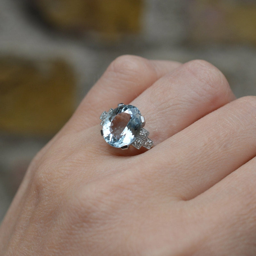 Vintage Platinum Aquamarine & Diamond Ring | Parkin and Gerrish | Antique & Vintage Jewellery