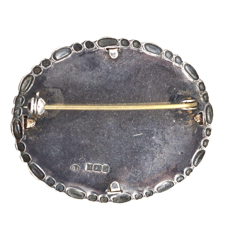 Vintage Silver Oval Frame Brooch with Flower Lace Embroidery | Parkin and Gerrish | Antique & Vintage Jewellery