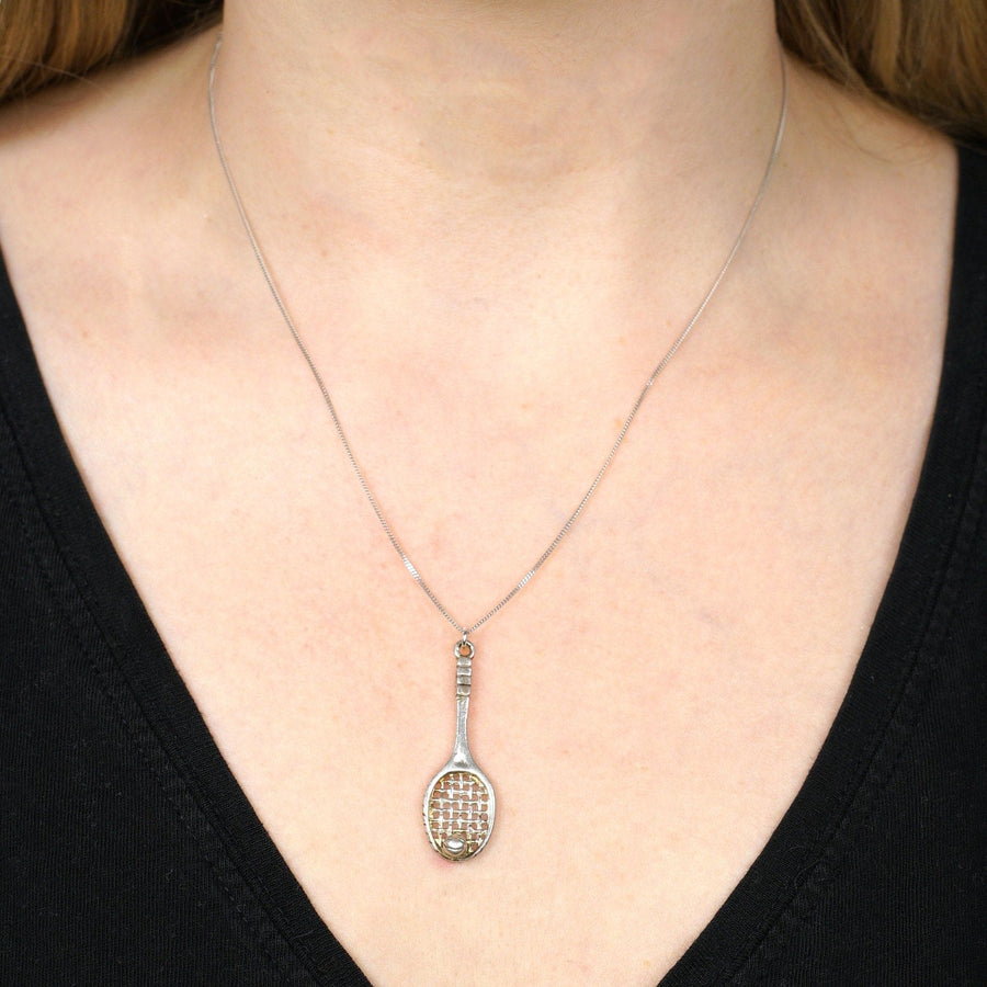 Vintage Silver Tennis Racket and Ball Pendant | Parkin and Gerrish | Antique & Vintage Jewellery